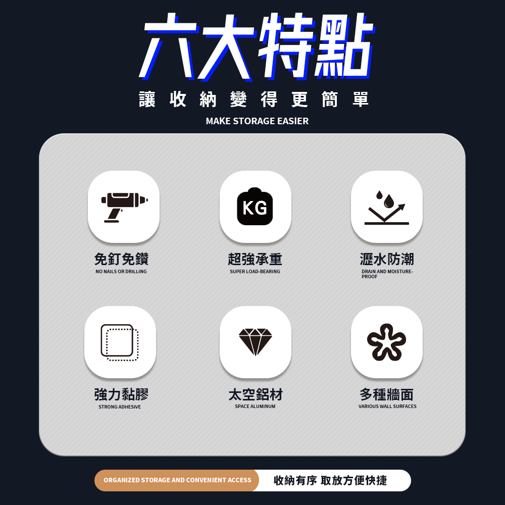 【FL生活+】簡約風免打孔吹風機置物收納架-免釘膠款(A230)